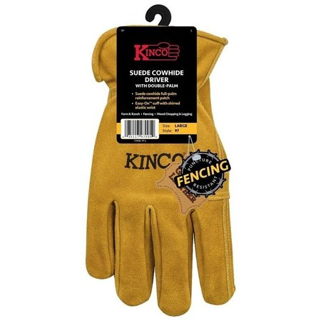 KINCO Gloves, Men's, XL, Keystone Thumb, Shirred Elastic Cuff, Cowhide Leather, Gold 97-XL
